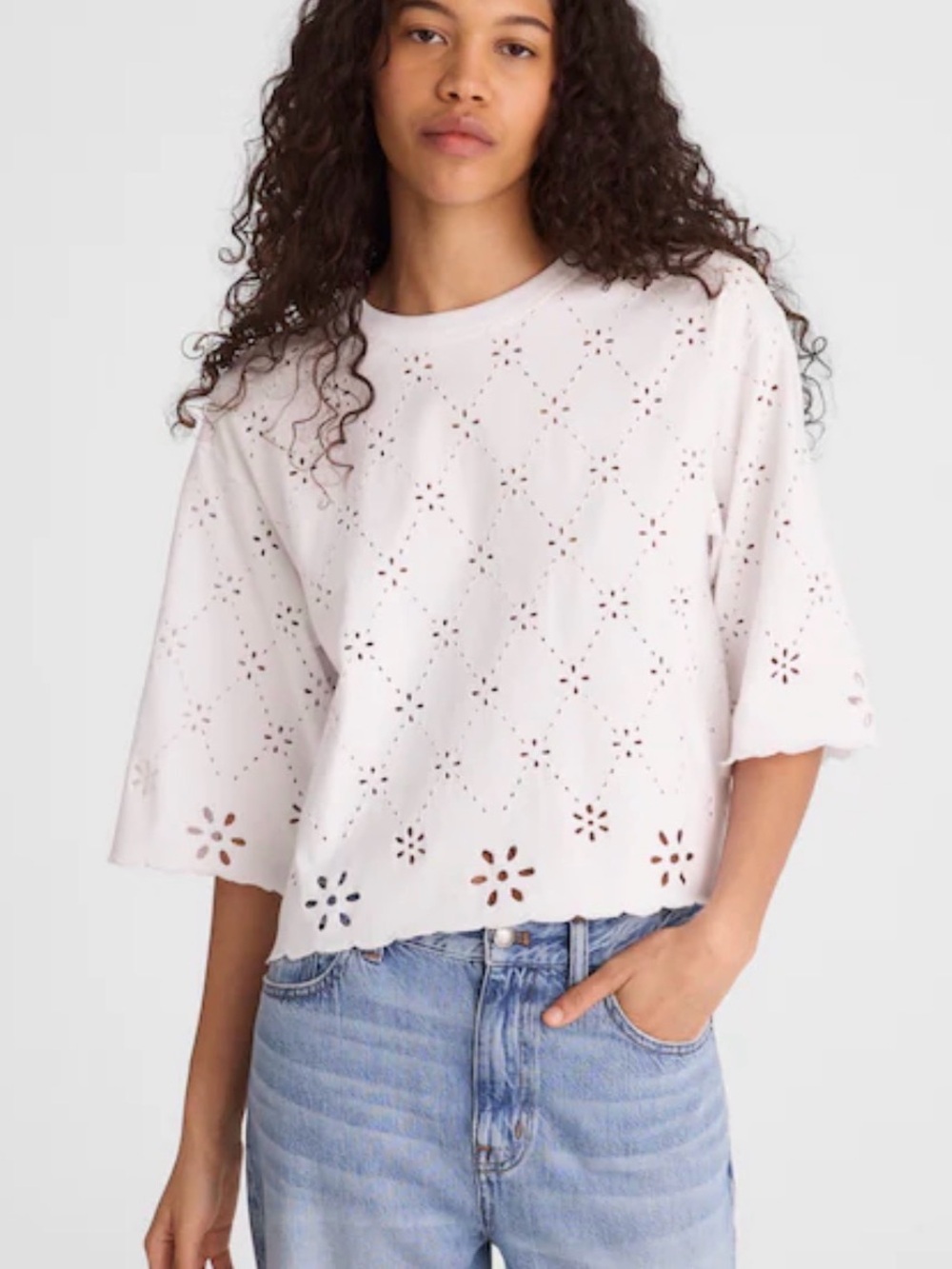 Madewell The Embroidered Boxy Crop Tee in Allday Jersey